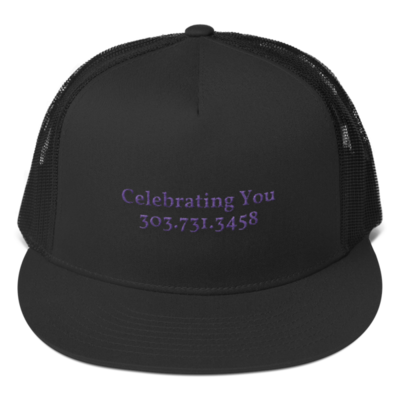 Celebrating You Designer 5 Panel Trucker Hat - WNO Embroidered - Purple