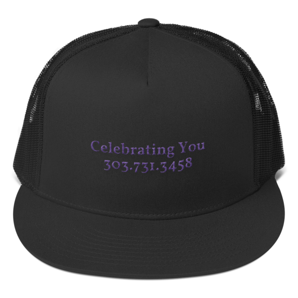 Celebrating You Designer 5 Panel Trucker Hat - WNO Embroidered - Purple