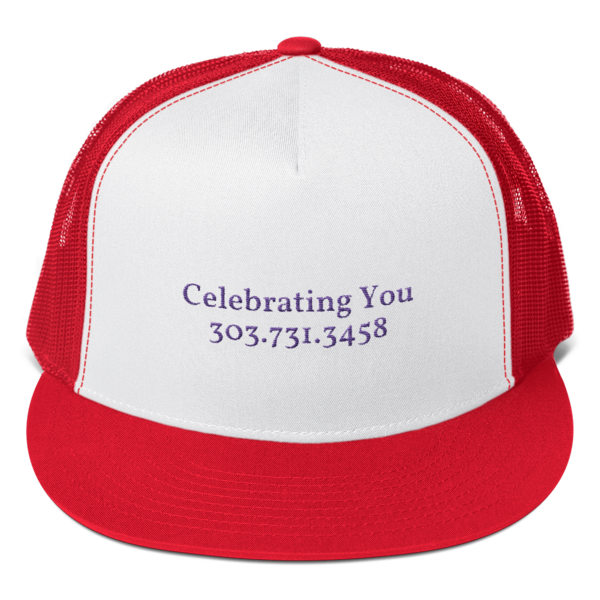 Celebrating You Designer 5 Panel Trucker Hat - WNO Embroidered - Purple