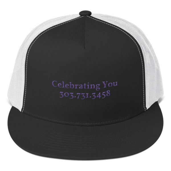 Celebrating You Designer 5 Panel Trucker Hat - WNO Embroidered - Purple