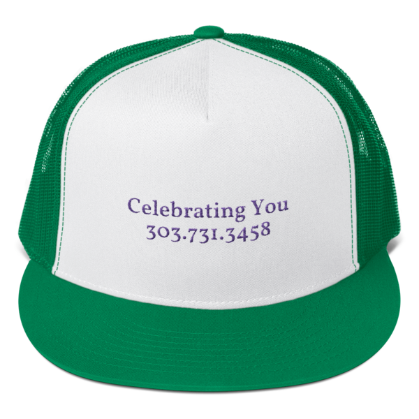 Celebrating You Designer 5 Panel Trucker Hat - WNO Embroidered - Purple