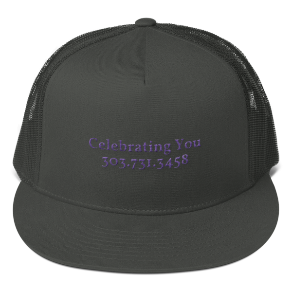 Celebrating You Designer 5 Panel Trucker Hat - WNO Embroidered - Purple