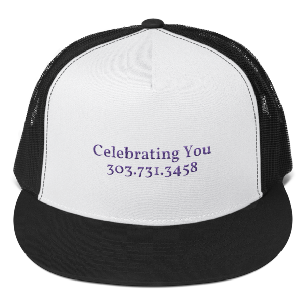 Celebrating You Designer 5 Panel Trucker Hat - WNO Embroidered - Purple
