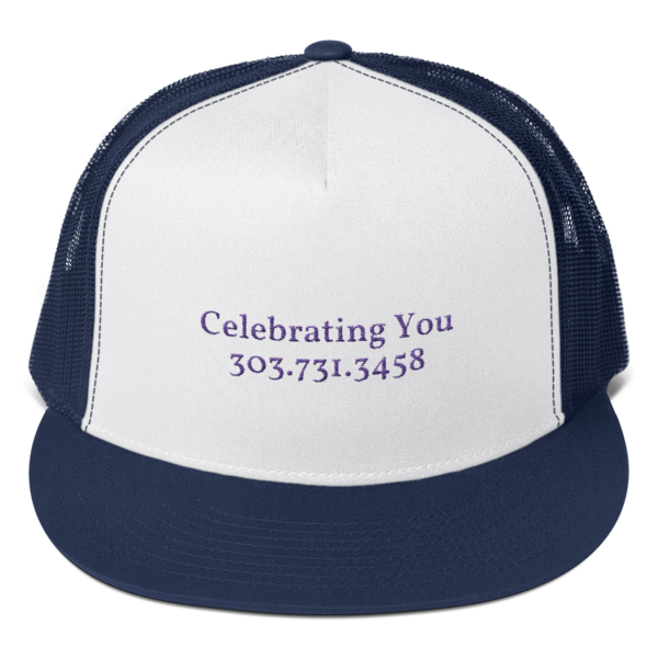 Celebrating You Designer 5 Panel Trucker Hat - WNO Embroidered - Purple