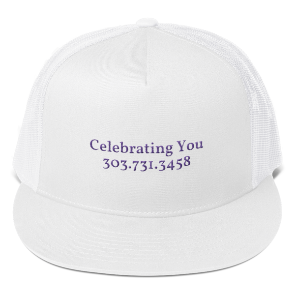 Celebrating You Designer 5 Panel Trucker Hat - WNO Embroidered - Purple