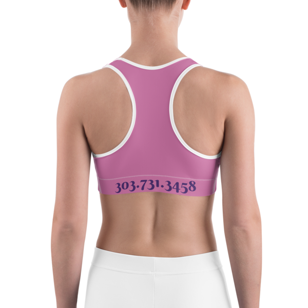 Celebrating You Designer Sports Bra - WNO - Purple on Light Pink