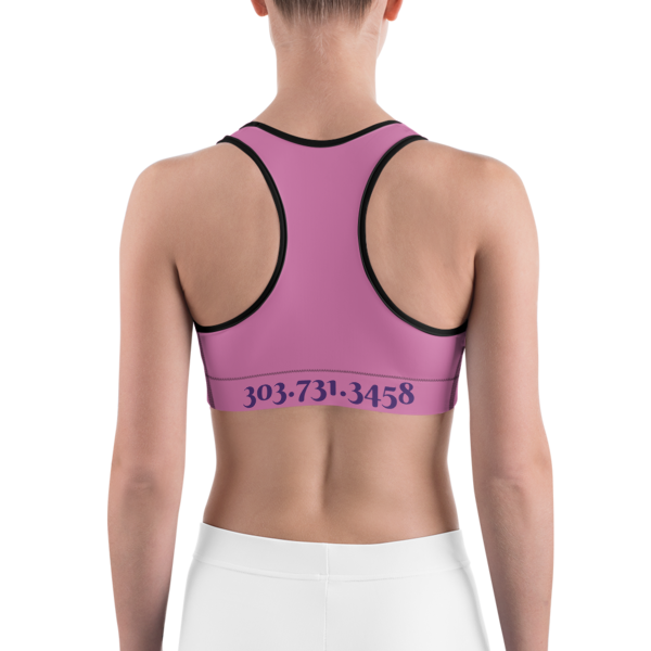 Celebrating You Designer Sports Bra - WNO - Purple on Light Pink