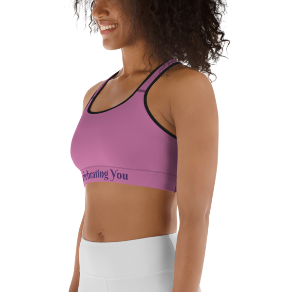 Celebrating You Designer Sports Bra - WONO - Purple on Light Pink