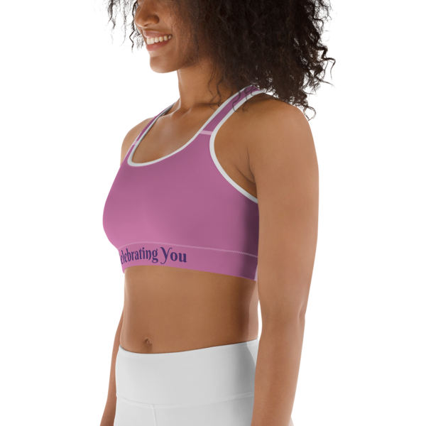 Celebrating You Designer Sports Bra - WONO - Purple on Light Pink