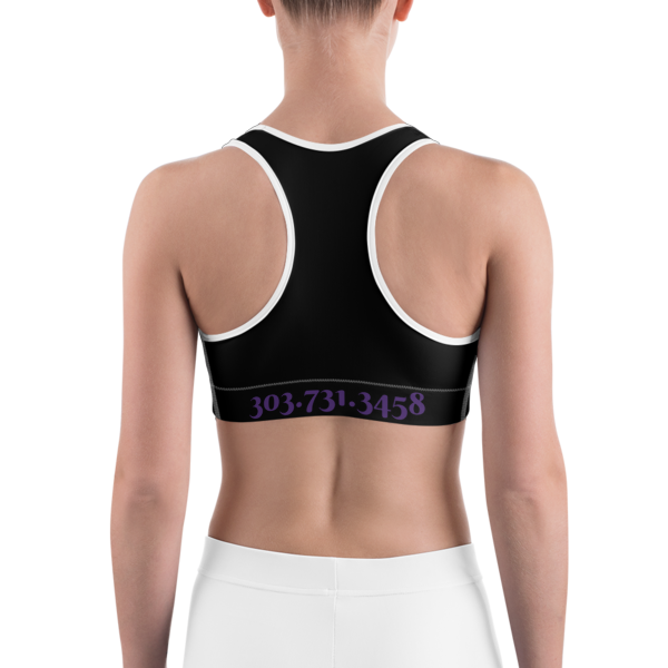 Celebrating You Designer Sports Bra - WNO - Purple on Black