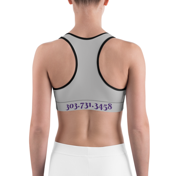 Celebrating You Designer Sports Bra - WNO - Purple on Light Grey