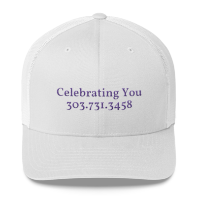 Celebrating You Designer Yupoong Trucker Hat - WNO Embroidered - Purple