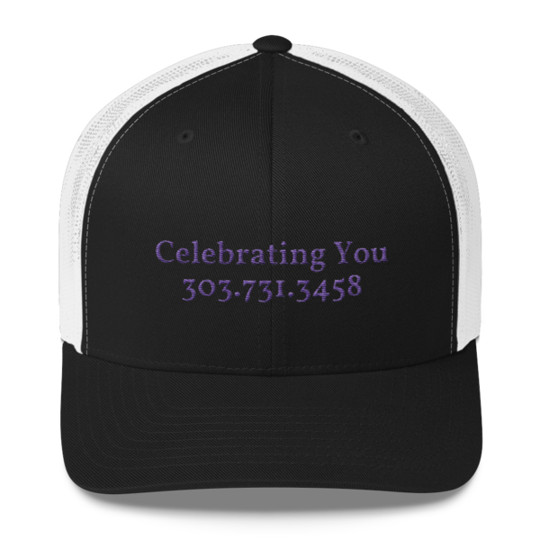 Celebrating You Designer Yupoong Trucker Hat - WNO Embroidered - Purple