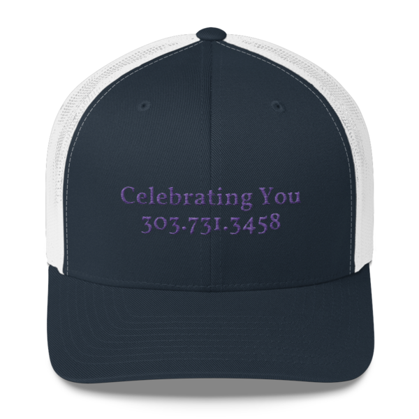 Celebrating You Designer Yupoong Trucker Hat - WNO Embroidered - Purple