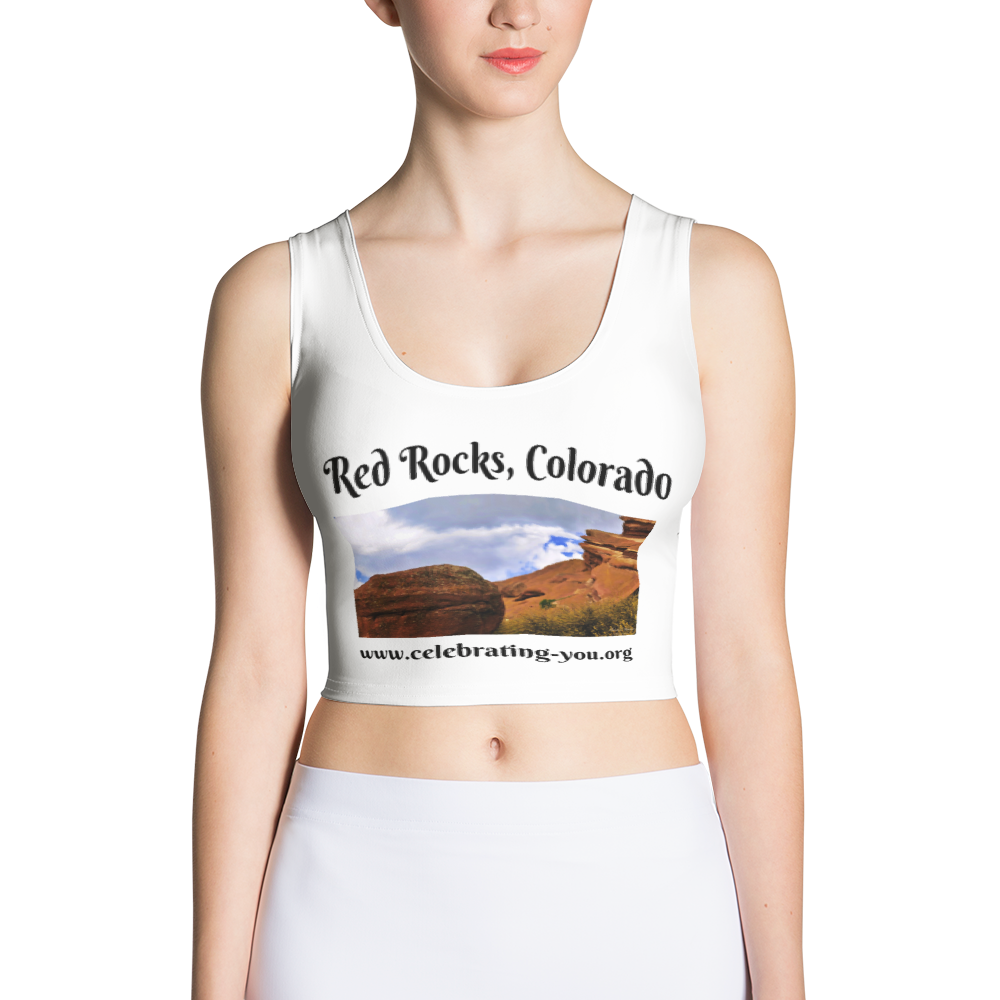 Celebrating You Designer Sublimation Cut &amp; Sew Crop Top - Red Rocks Colorado, Size: XS