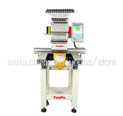 YungFu Customizable 12 or 15 Needle Single Head Compact Commercial Embroidery Machine up to 1200 RPM Speed with a 10&quot; Color LCD Touch Screen with optional Cording, Color Loose Beads and Color Sequins