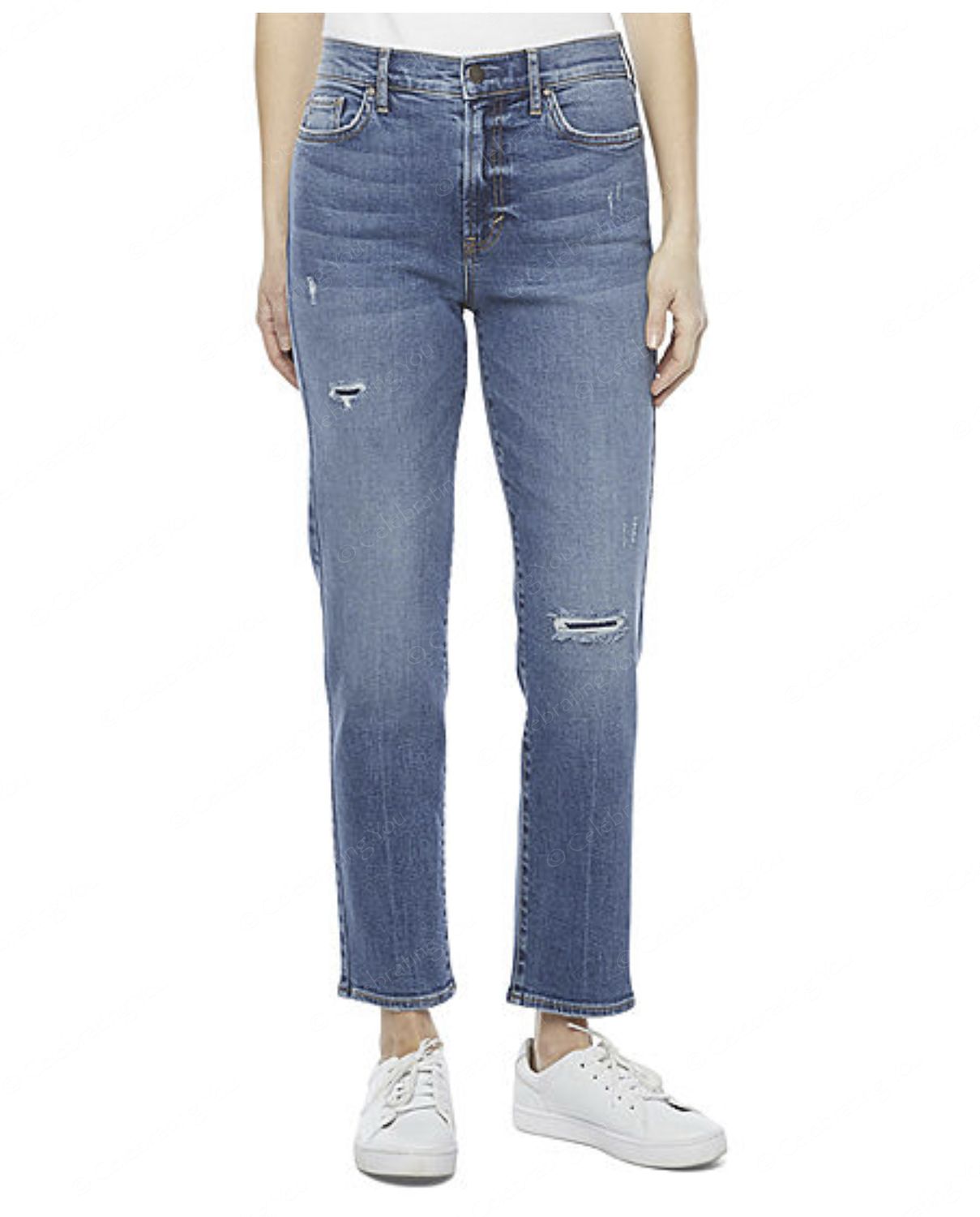 Women’s High Rise Straight Leg Jean Med Vintage Destro with Cutouts