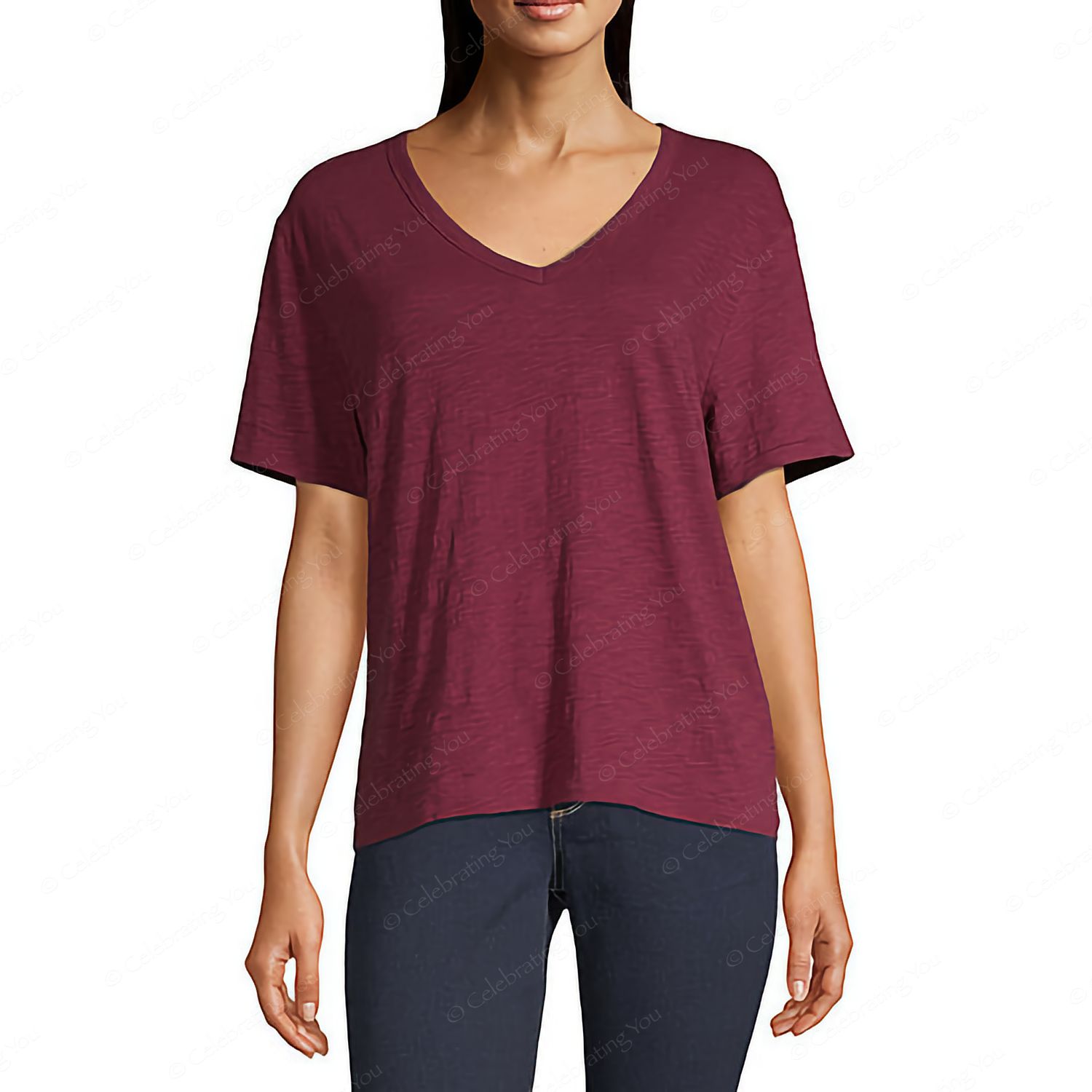 Women&#39;s Juniors V Neck Short Sleeve T-Shirt