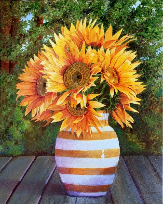 Sunflowers in Vase, Print Matted & Signed