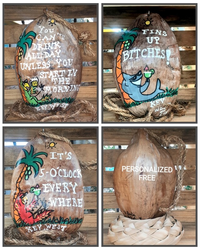 CUSTOM HAND PAINTED KEY WEST PARTY COCONUTS / FREE SHIPPING IN THE USA!