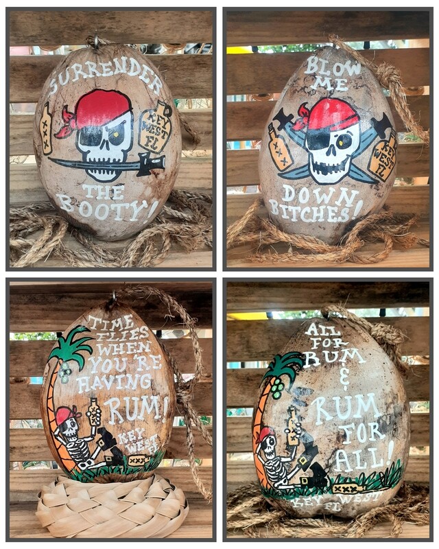 CUSTOM HAND PAINTED KEY WEST PIRATE COCONUTS / FREE SHIPPING IN THE USA!