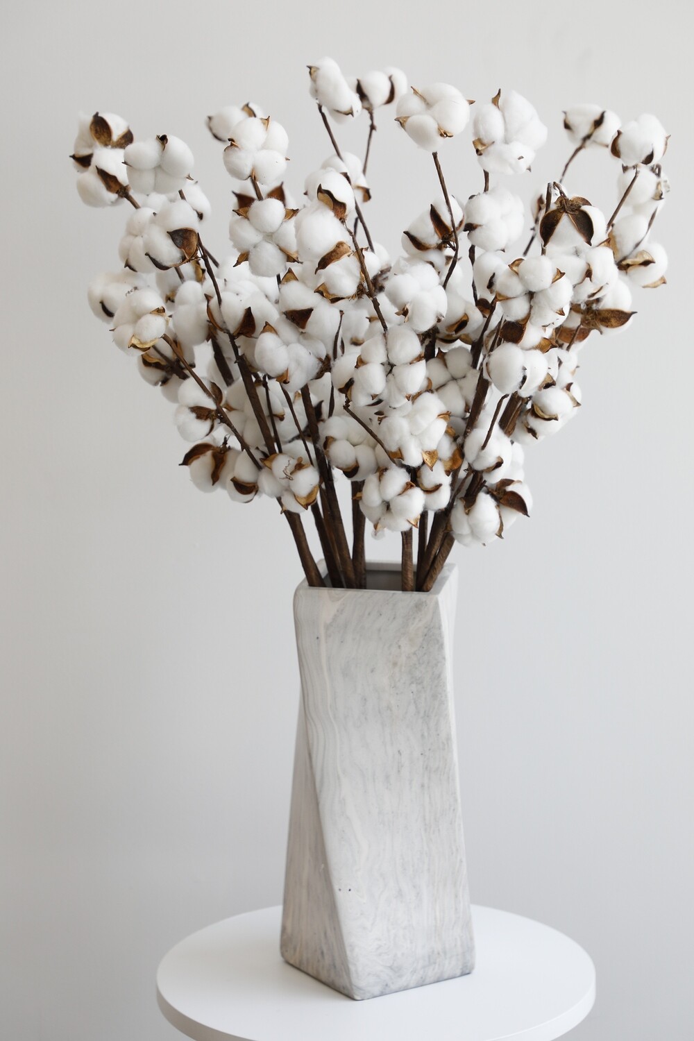 Dry Cotton Flower With Marble Vase