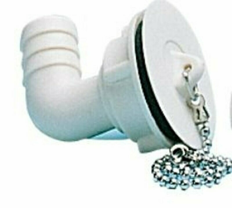 Desagüe con tapon y cadenilla de codo tubo 19 mm perforacion 25 mm