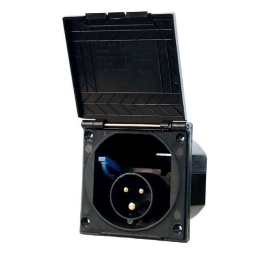 Base enchufe 2P+T 16A, cuadrada,  enchufe de entrada CEE negra