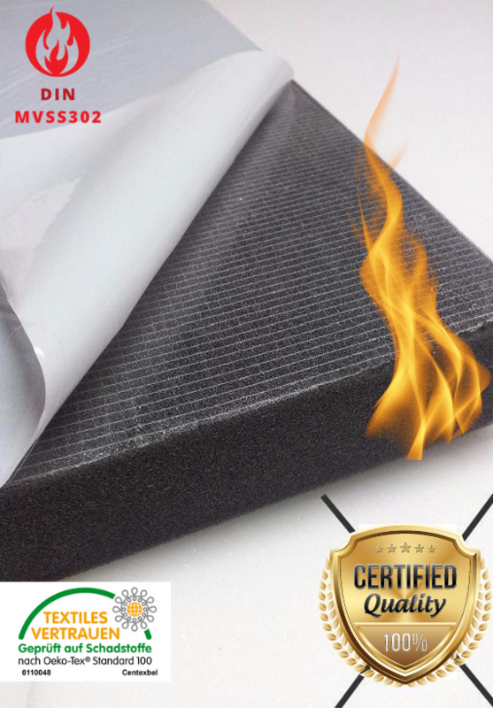 Akustik Glatt Schaumstoff Ca.100x50x1 cm SELBSTKLEBEND FOLIE Dämmung Schallschutz Flammhemend NACH MVSS302