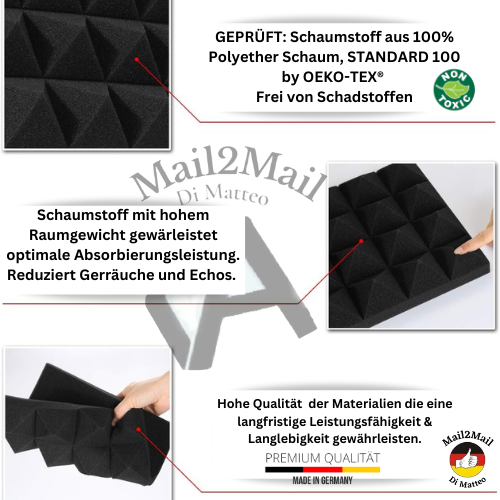 ca. 25x25x5 cm Farbige Pyramiden -Schallschutz-Schaumstoff - Bringen Sie Ihren Klang zum Leuchten
