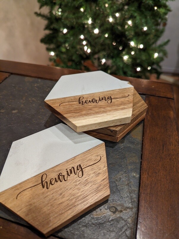 Serving Boards &amp; Coasters (acacia wood / faux white marble)