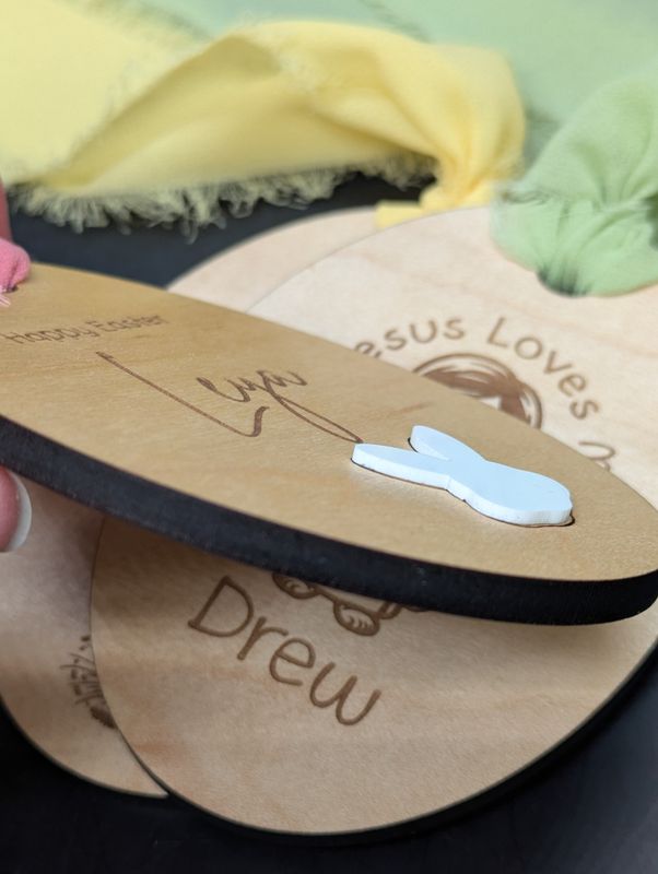 Personalized Wood Easter Basket Tags with Ribbon