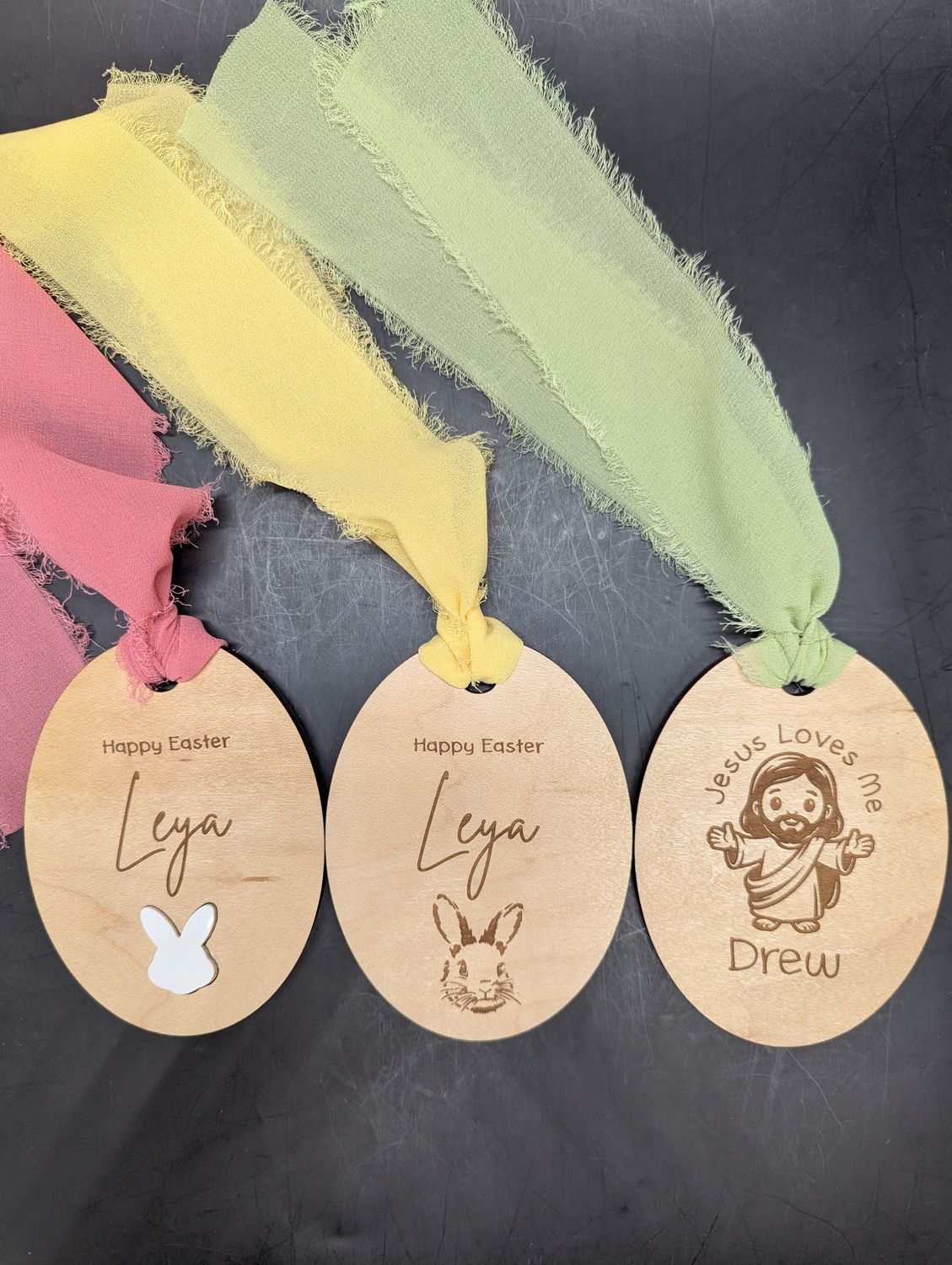 Personalized Wood Easter Basket Tags with Ribbon
