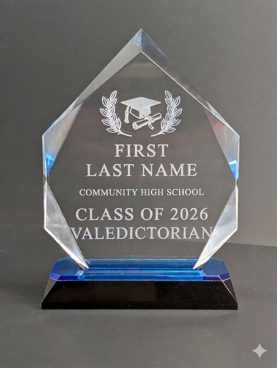 6 3/4" Blue Diamond Corner Base Impress Acrylic Award