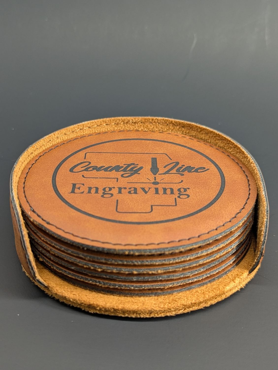 4" Rawhide Round Laserable Leatherette 6-Coaster Set