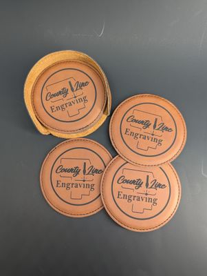 4" Rawhide Round Laserable Leatherette 6-Coaster Set