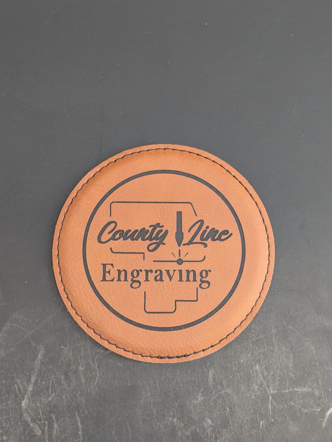 4" Rawhide Round Laserable Leatherette Coaster