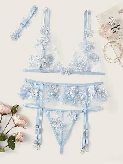 3 Piece Set: Bra, Panty, &amp; Garter Belt