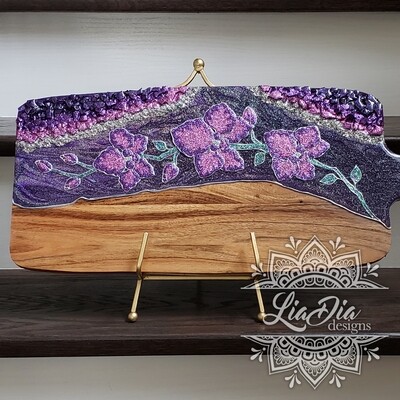 Violet Orchids Resin Geode Style Charcuterie Cheese Paddle Board