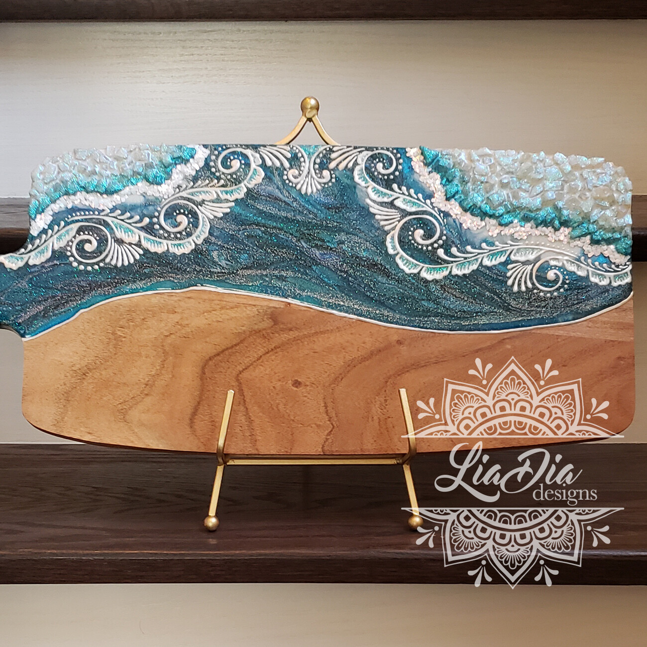 Winter Ocean Geode Style Charcuterie Cheese Paddle Board