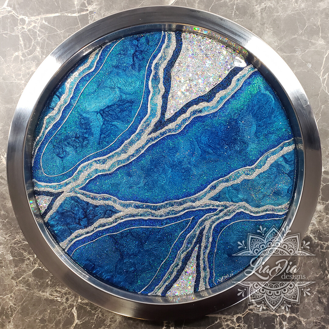Royal Blue and Silver Agate Geode Style Serving Tray