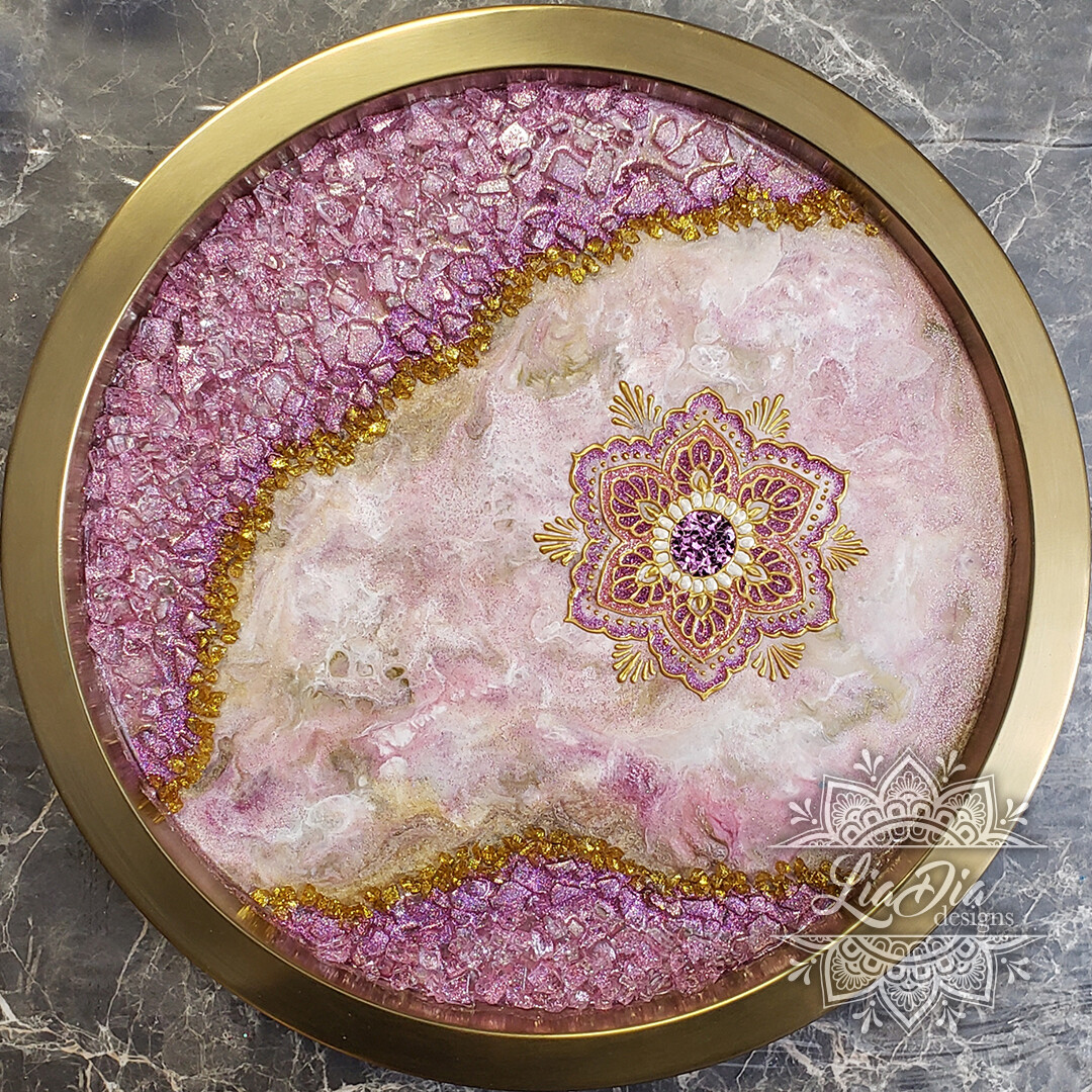 Pink and Gold Lotus Mandala Geode Tray