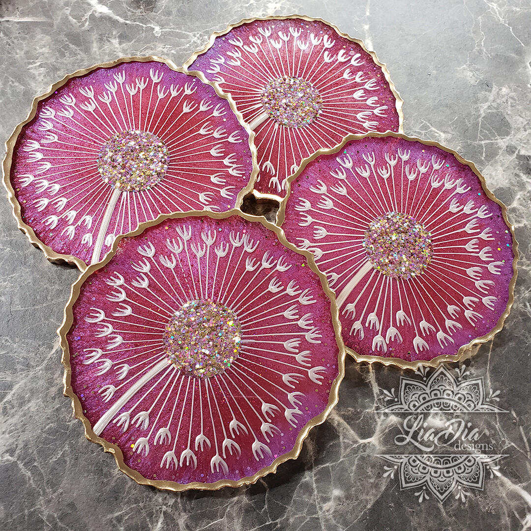 Mystic Fire Dandelion Coasters - Set of 4