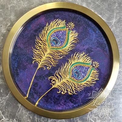 Golden Peacock Feathers Serving Tray