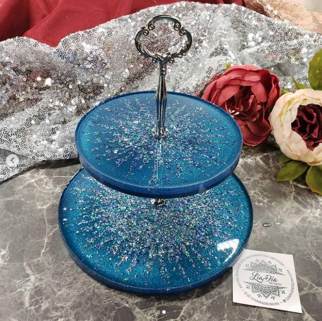 Peacock Blue Ultra Glam Starburst 2 Tier Jewelry Stand- Small