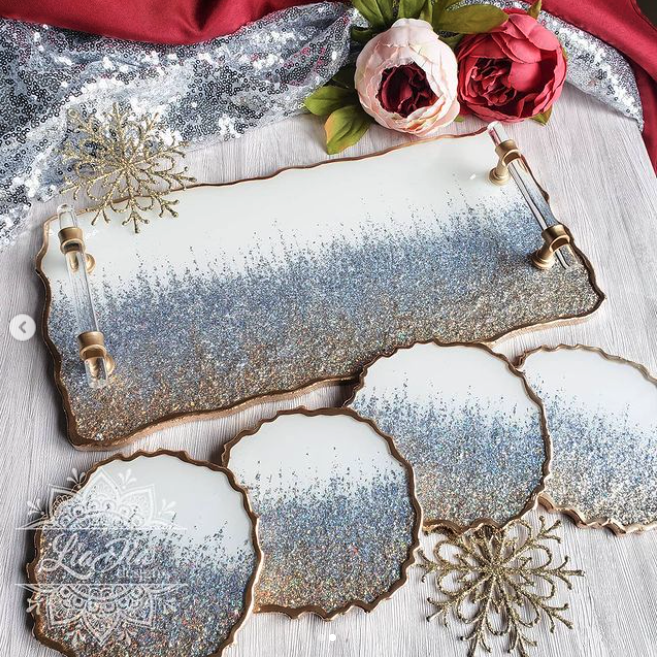 Ultra Glam White Tray and Coaster Set