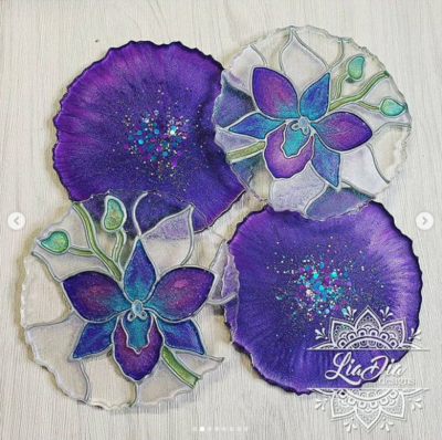Stained Glass Style Coasters - Orchid - Set of 2