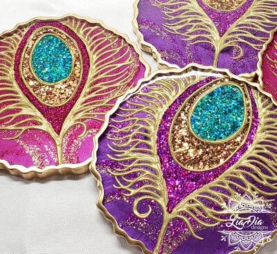 Glam Peacock Coasters - Set of 2