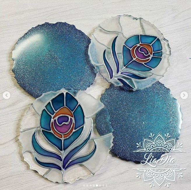 Stained Glass Style Coasters - Peacock Feather - Set of 2