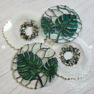 Stained Glass Style Coasters - Monstera - Set of 2